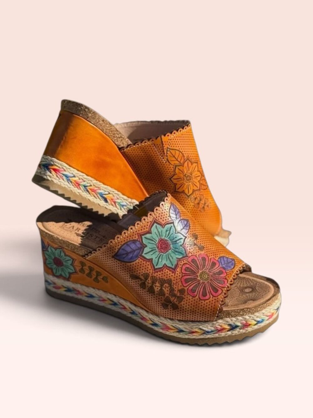 LArtiste By Spring Step Floral Embossed Sandals Espadrille Wedge Heel Size 38 - Picture 2 of 11